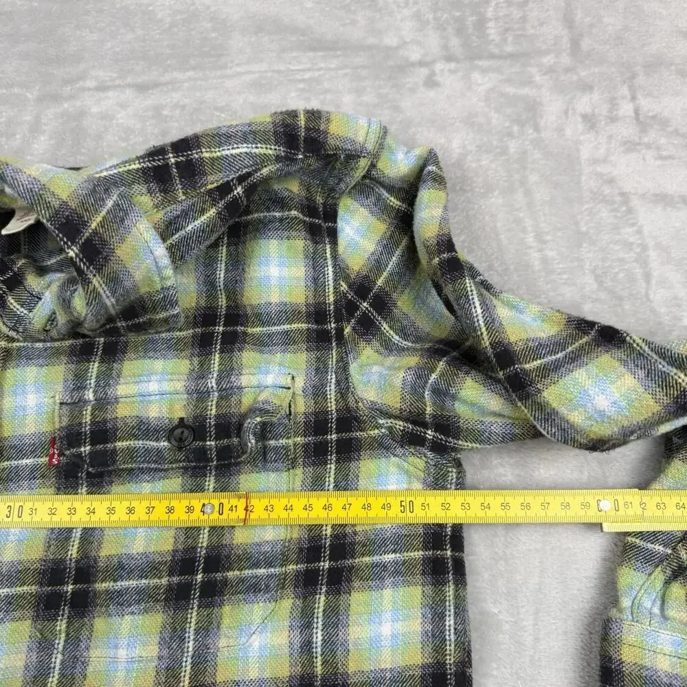 Levi’s Plaid Flannel Shirt Relaxed Fit Green Blue Yellow Men’s Medium Grunge - Picture 9 of 11